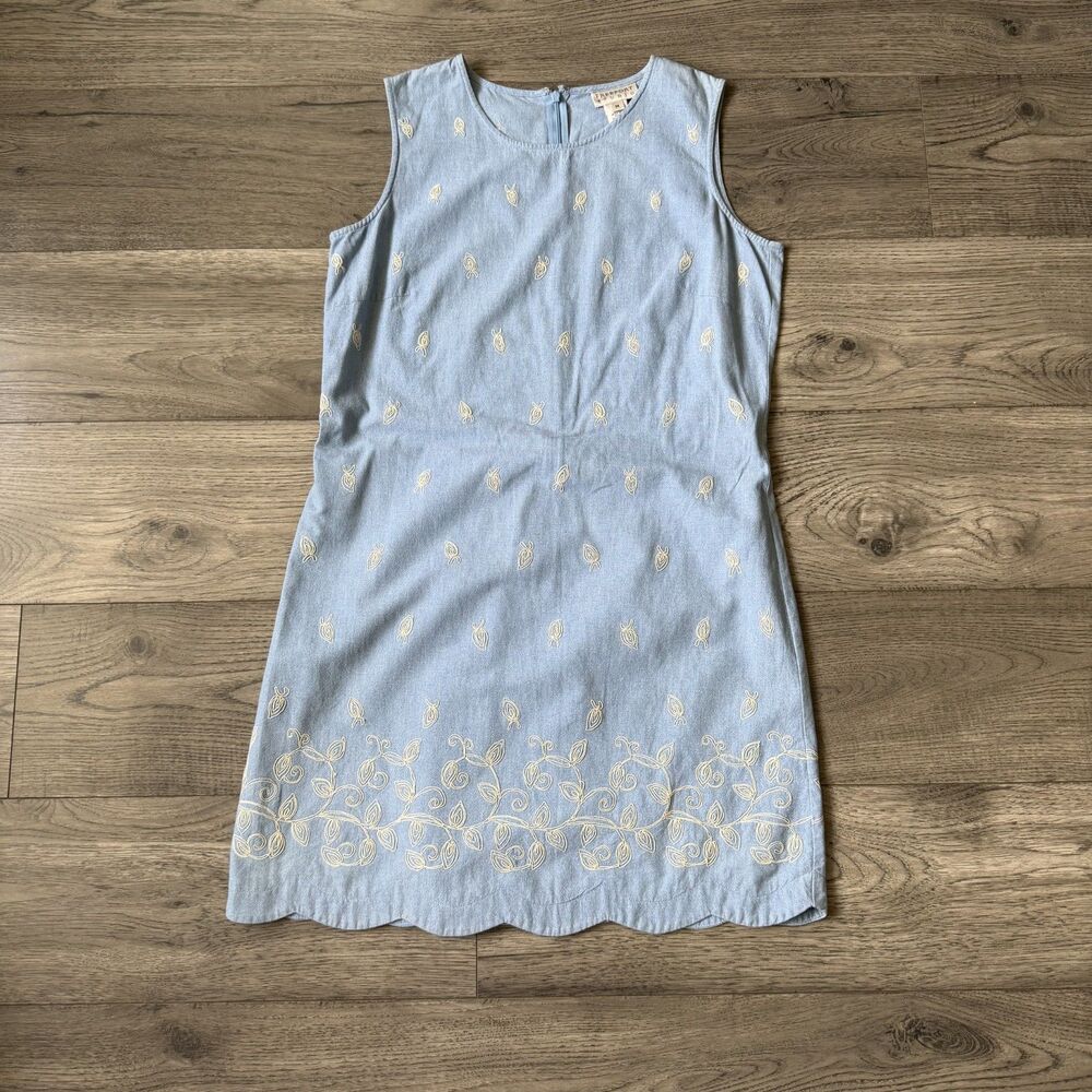 Freeport Studio Women’s Vintage Embroidered Cotton Shift Dress Blue‎ Size Medium